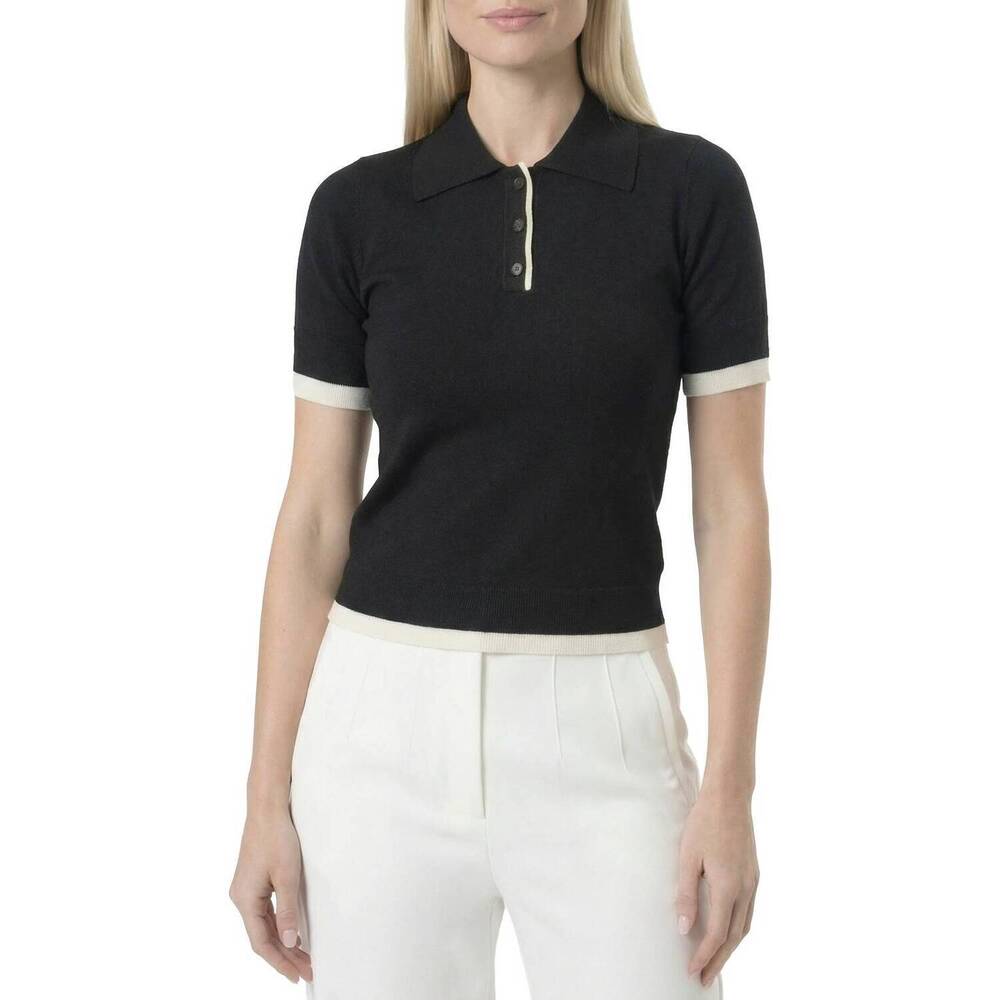 NEW AREA STARS women's contrast trim polo top in black ivory